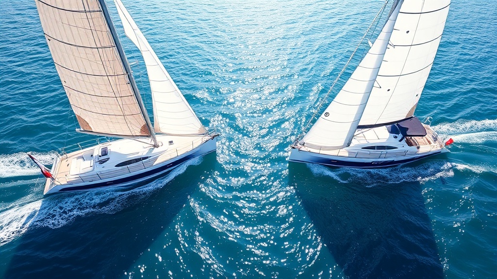 서로 다른 방향에서 접근하는 두 요트의 항해 장면