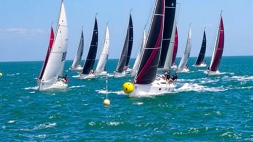 여러 척의 요트가 마크를 돌며 경주하는 장면